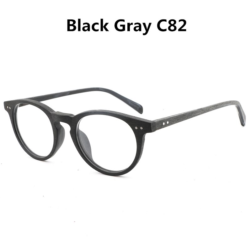 HDCRAFTE-Montura de gafas de madera para hombre y mujer, lentes ópticas miopes de lectura, redondas y lisas: Black Gray C82