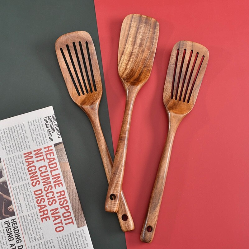 Natural Wooden Cooking Shovel Spatula Turner Kitchen Utensil Tools Non-stick Long Handle Cookware