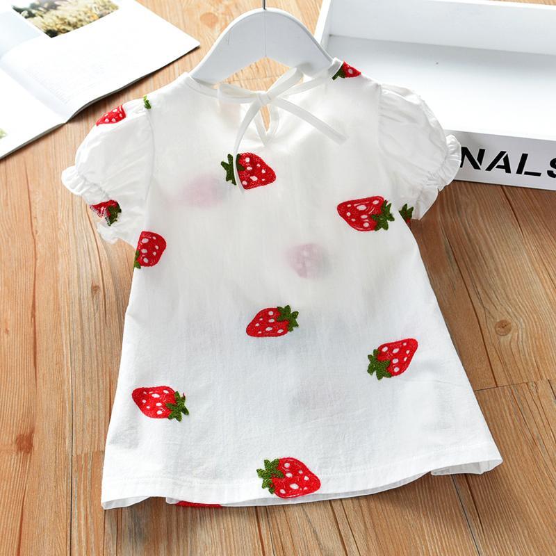 2021 estate nuove camicette da bambina camicia da bambino in cotone con stampa di fragole manica corta carino abbigliamento Casual per bambini camicie abito