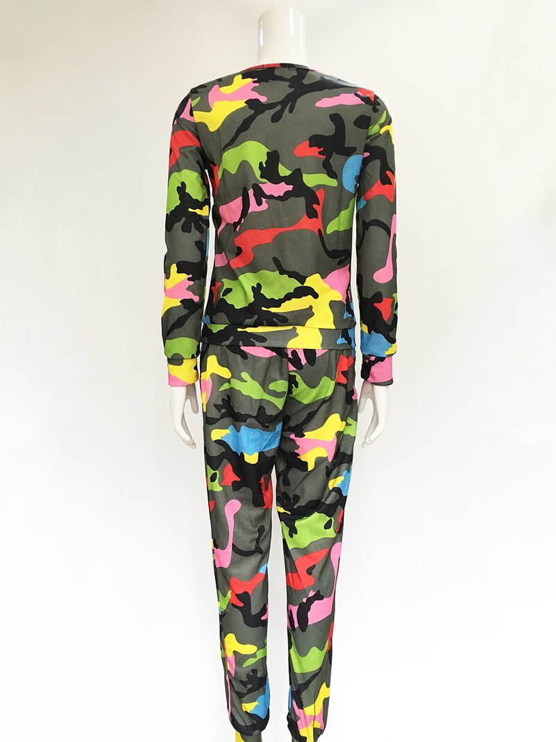 Kamp Camouflage Pak Set Vrouwen Trainingspak Tweedelige Sport Stijl Outfit Jogging Sweater Fitness Lounge Sportwear