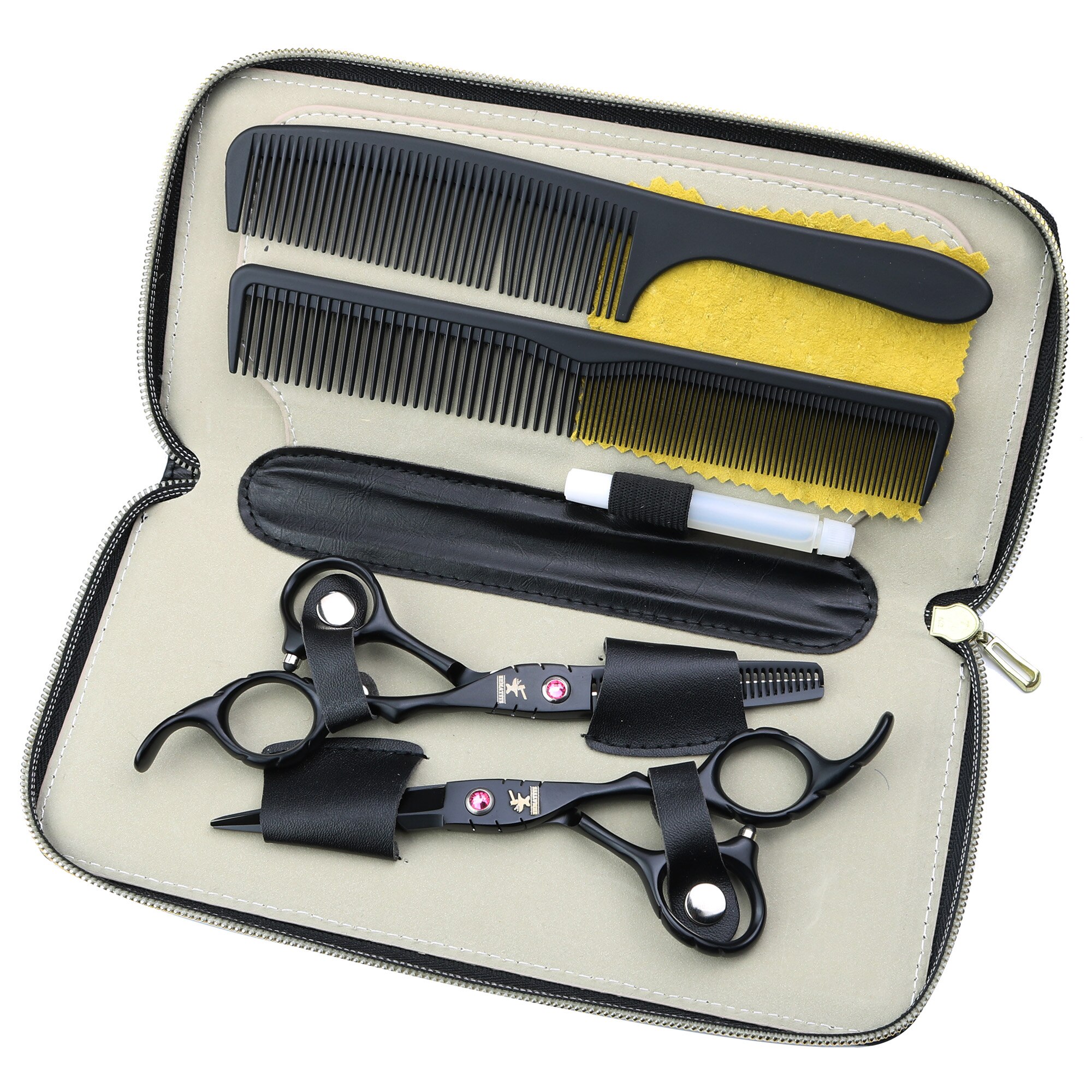 5.5 inch 6 inch JP black hair scissors barber shop thinning scissors and cutting scissors barber Japan 440C scissors: 5.5 set