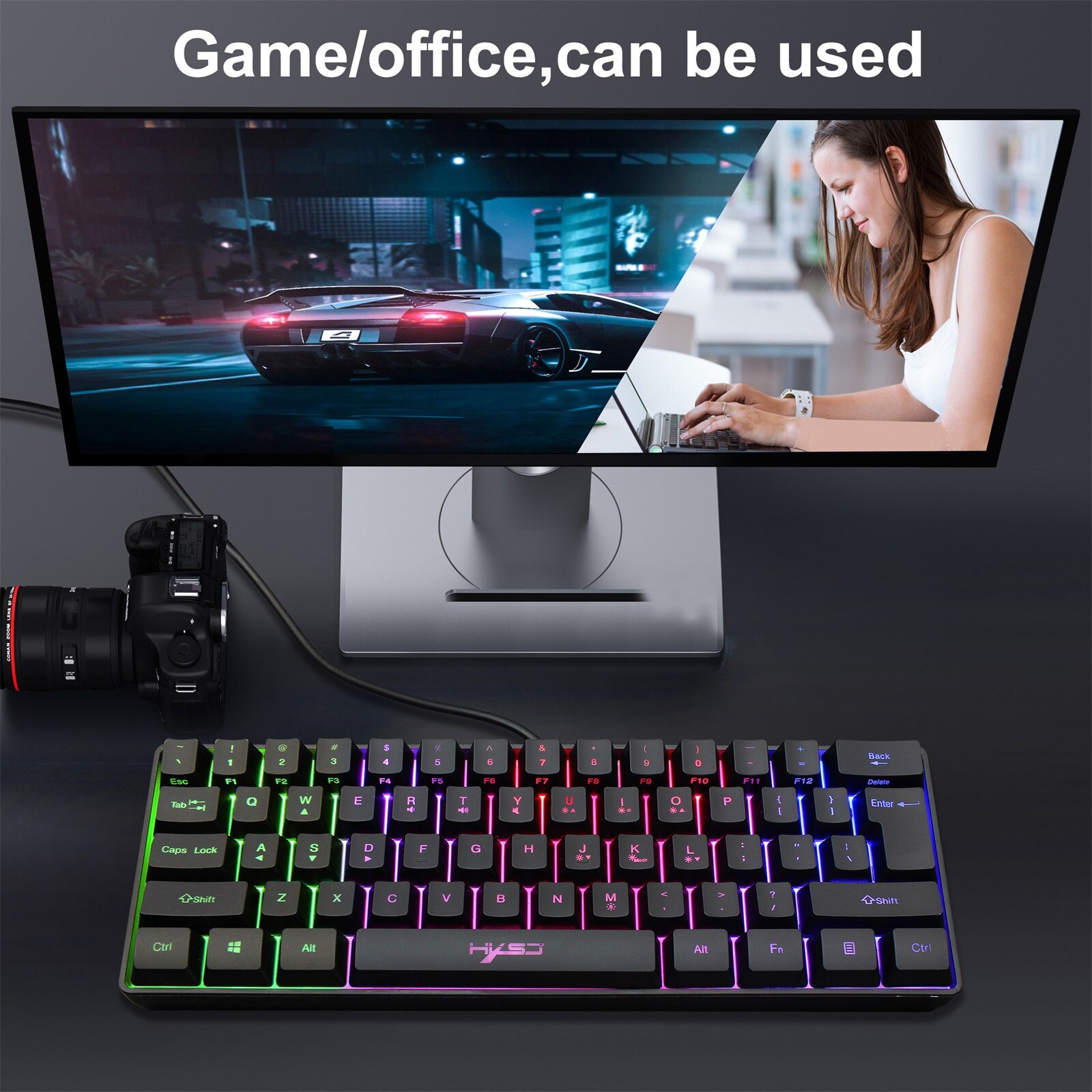 Klawiatura podświetlana klawiatura mechaniczna Gaming 61 klawiszy podświetlana ergonomiczna klawiatura na kabel USB pojedyncza lampa oddychanie na PC