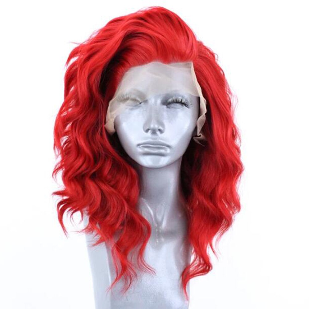 FANXITON Short Wave Pink High Temperature Heat Resistant Synthetic Lace Front Wigs Glueless For Women Wigs: Red / 14inches