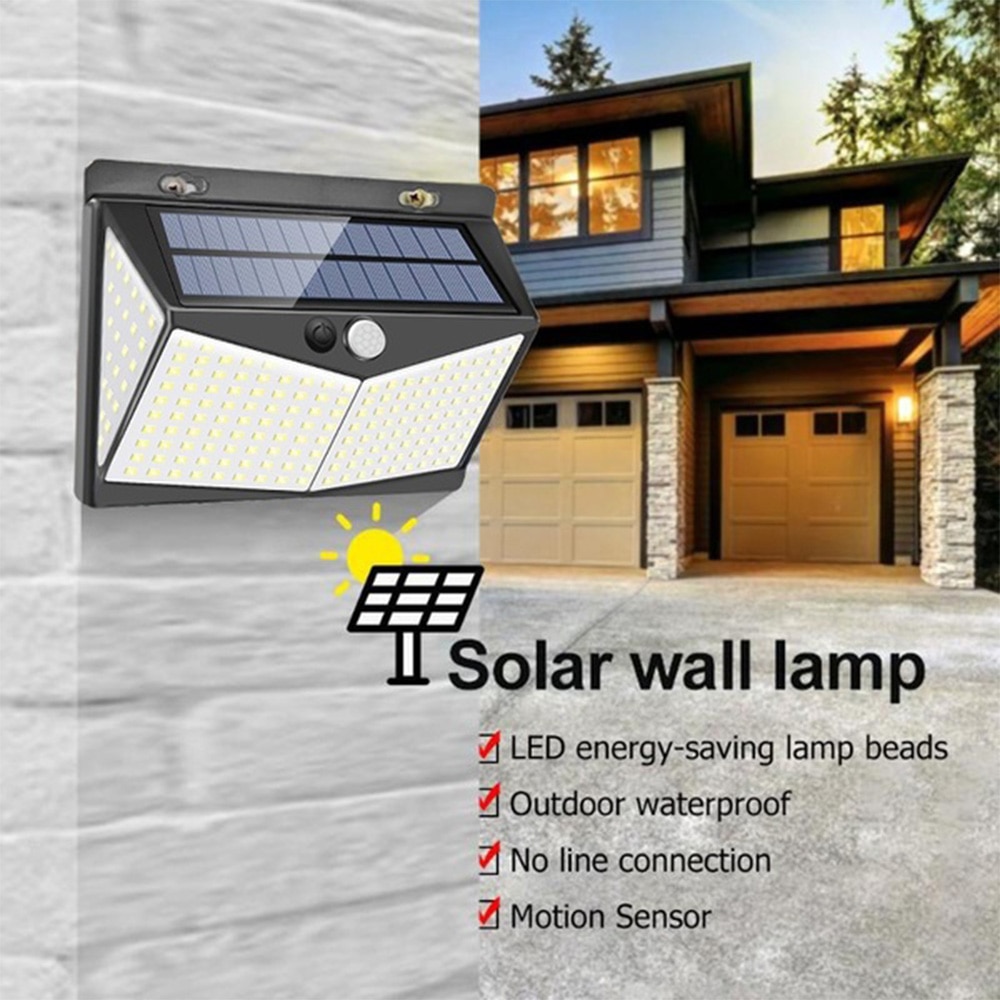 Miljøvenlig væglampe gangbrolys gadelampe vandtæt bevægelsessensor solenergi 208 led sikkerhedslommelygte udendørs