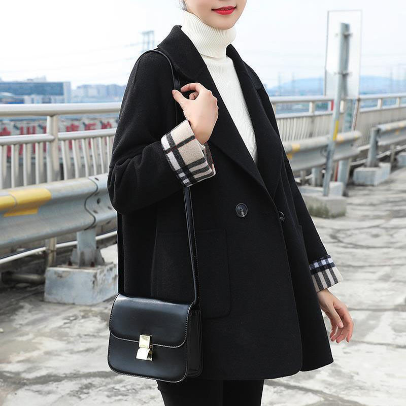 Veste en laine noire pour femme, manteau basique, – Grandado