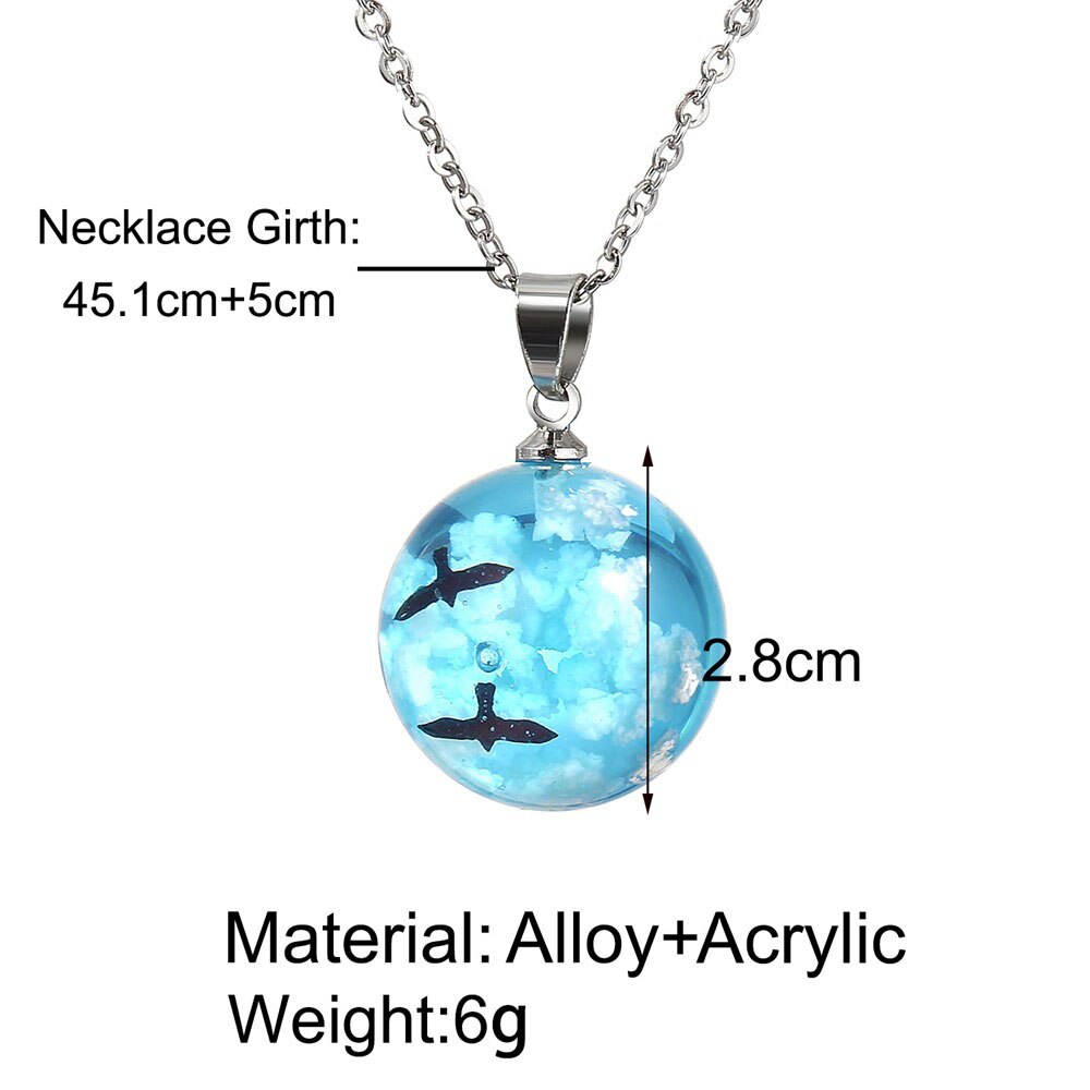 Modyle Transparent Resin Round Ball Pendant Necklace Women Blue Sky White Cloud Chains Necklaces Jewelry