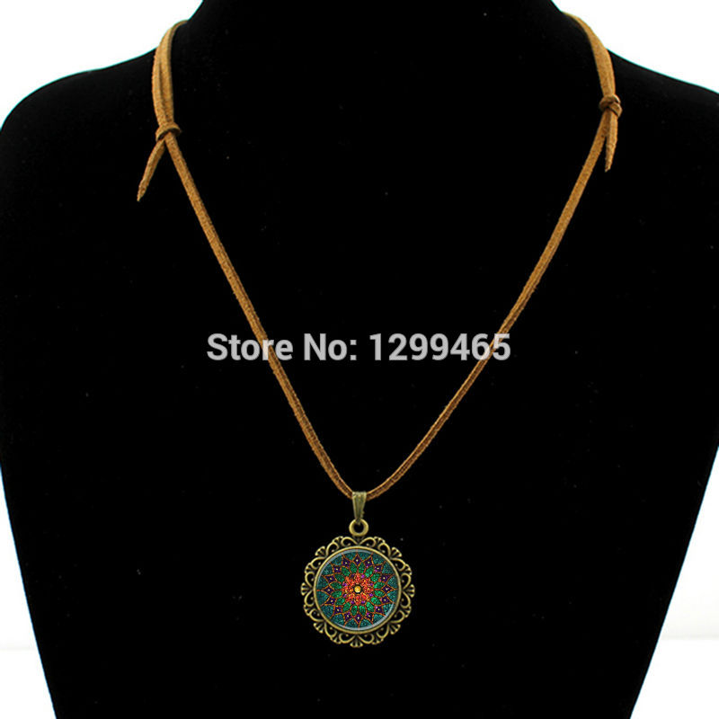 Retro Om Lederen Ketting Mandala Bloem Hanger India Choker Verklaring Kettingen Chakra Zen Yoga Vriendschap Sieraden L 214