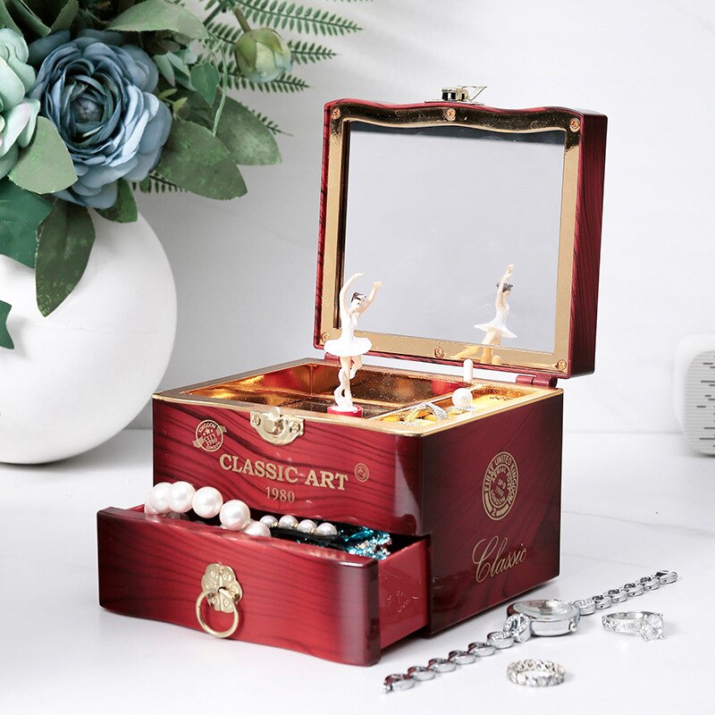 Heart Shape Dancing Ballerina Music Box Classical Violin Square Jewelry Box Spin Dancing Girl Music Box