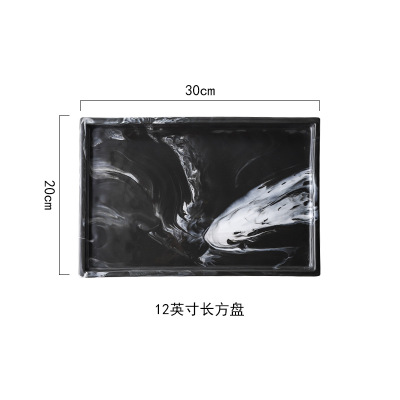 Black Chinese Ink Painting Ceramic Storage Tray Jewelry Display Porcelain Plate Dessert Snack Cake Plate Restaurant Serving Tray: 12 Inch Black