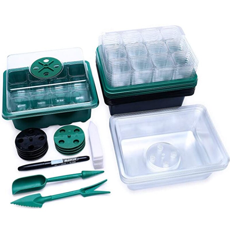 12 Hole Seedling Box 10-piece Set With Breathing Valve Sowing Heat Preservation Seedling Tray Planting Succulents In Net Pots