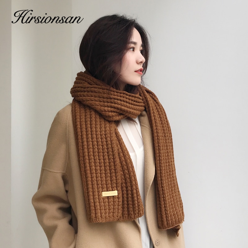 Hirsionsan strikket tørklæde kvinder vinter korean solid student tørklæder brun khaki bløde varme piger tørklæder til damer
