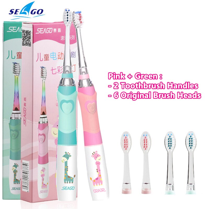 SEAGO Kinder Sonic Elektrische Zahnbürste Betriebene Wasserdichte LED Licht für 3-12 Alter Kinder Smart-Timer 3 Weichen Borsten pinsel Köpfe: 2 Sets