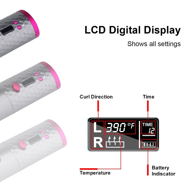 USB Hair Curlers Automatic Curling Iron LCD Display Curling Wand 5000MAH Battery Hair Curling irons Ceramic Curling Hair tools