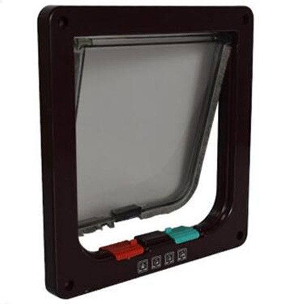 Animals Plastic Small Dog Gate Cat Flap Pet Door Gate Dog Cat Flap Door with 4 Way Lock Pet Cat Gate Security Flap Door: Black / L