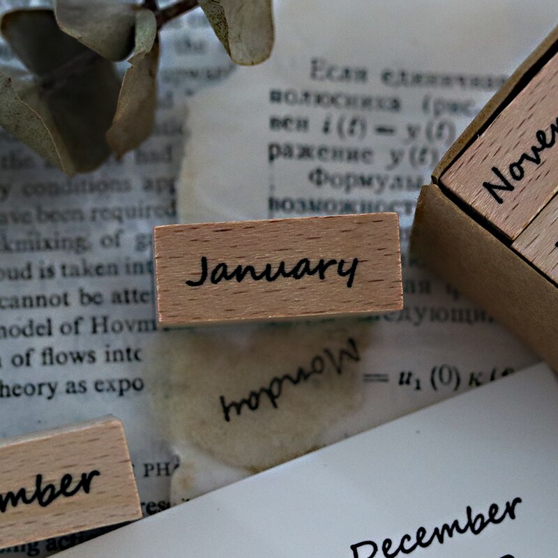 Vintage kuukausi puuleimasin setti bullet journal kumileimasimet scrapbooking-kortteihin koristelu kohokuviointi askartelu standardi leima