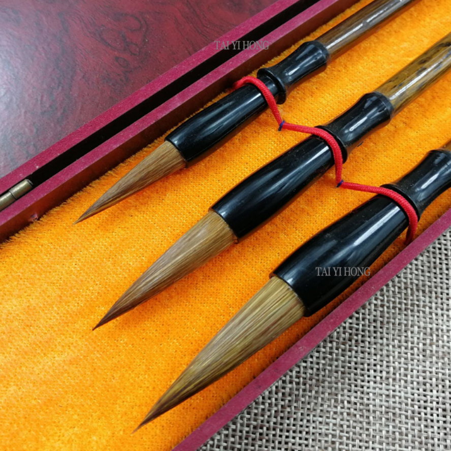 3pcs/set China calligraphy brush pen set weasel hair writing brush ink pen painting medium regular script brush box set