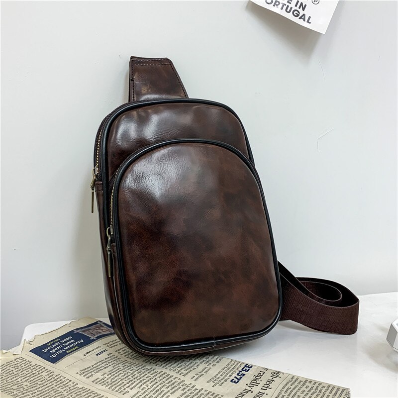 Bolso de pecho de Pu de cara suave, bandolera de coreana, bolsa de hombro para parejas, bolsa deportiva: Marrón