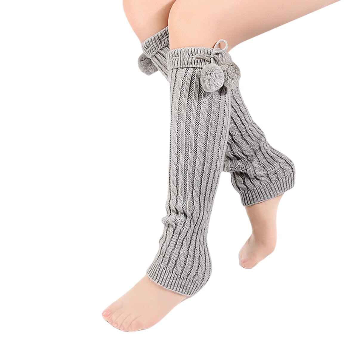 Calentador de piernas femenino Color sólido media de punto protector de pierna para mujeres gris claro/Gris oscuro/café/púrpura: Gris