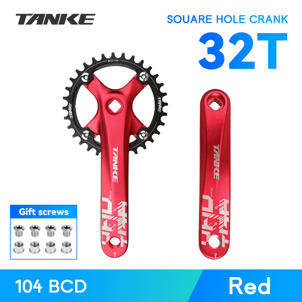 TANKE vélo manivelle trou carré pignon 104BCD 170mm rouge noir manivelle ronde 32/34/36/38/40/42/44T plateaux étroits vtt pédalier: Orange