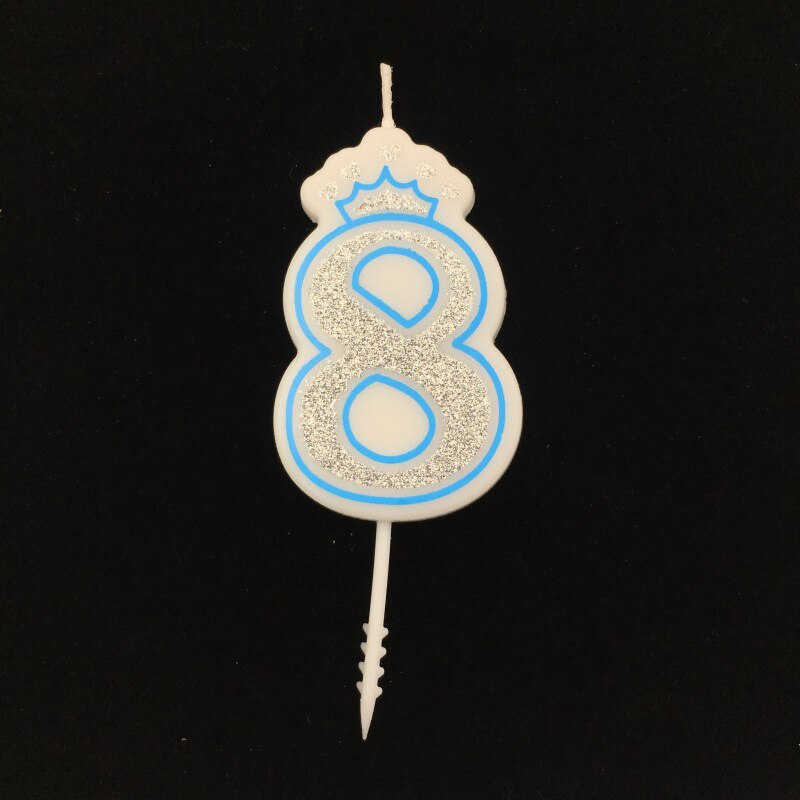 Bougie couleur argent chiffres brillant 0 à 9 ans pour gâteau joyeux anniversaire, couronne en forme de couronne pour mariage et fête pour enfants et adultes: Blue 8