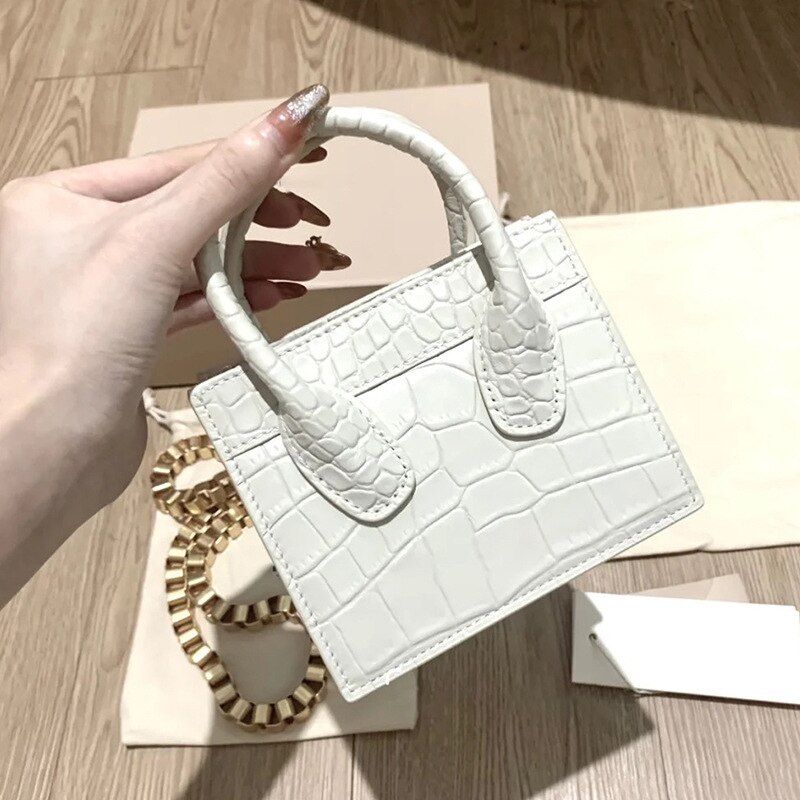 Handbag Women's Leather Mini Small Square Tote Bag Pearl Chain Messenger Bag Clutch Bag Casual Wallet Handbag Handbag