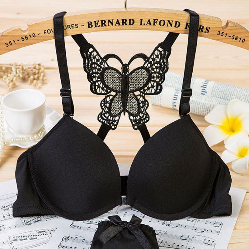 Sexy sous-vêtements été nouvelle dentelle papillon beauté dos boucle soutien-gorge costume fille Sexy pas de Trace de bague en acier rassembler des sous-vêtements