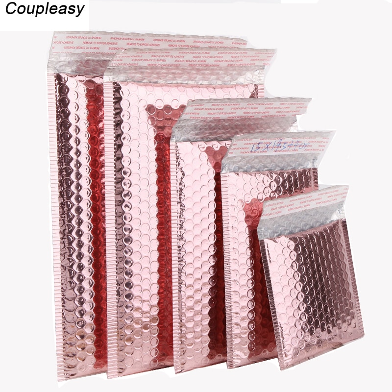 10Pcs 5 Sizes Rose Gold Bubble Mailers Stationery Envelope Self Seal Envelopes with Bubble Waterproof Courier Bag