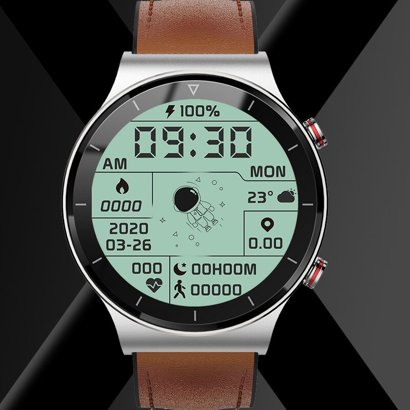 Reloj Inteligente hombre Smartwatch Männer Bluetooth Anruf Android voll berühren Clever Uhr Mann Für Xiaomi Iphone Huawei GT 2 Profi: Braun Leder