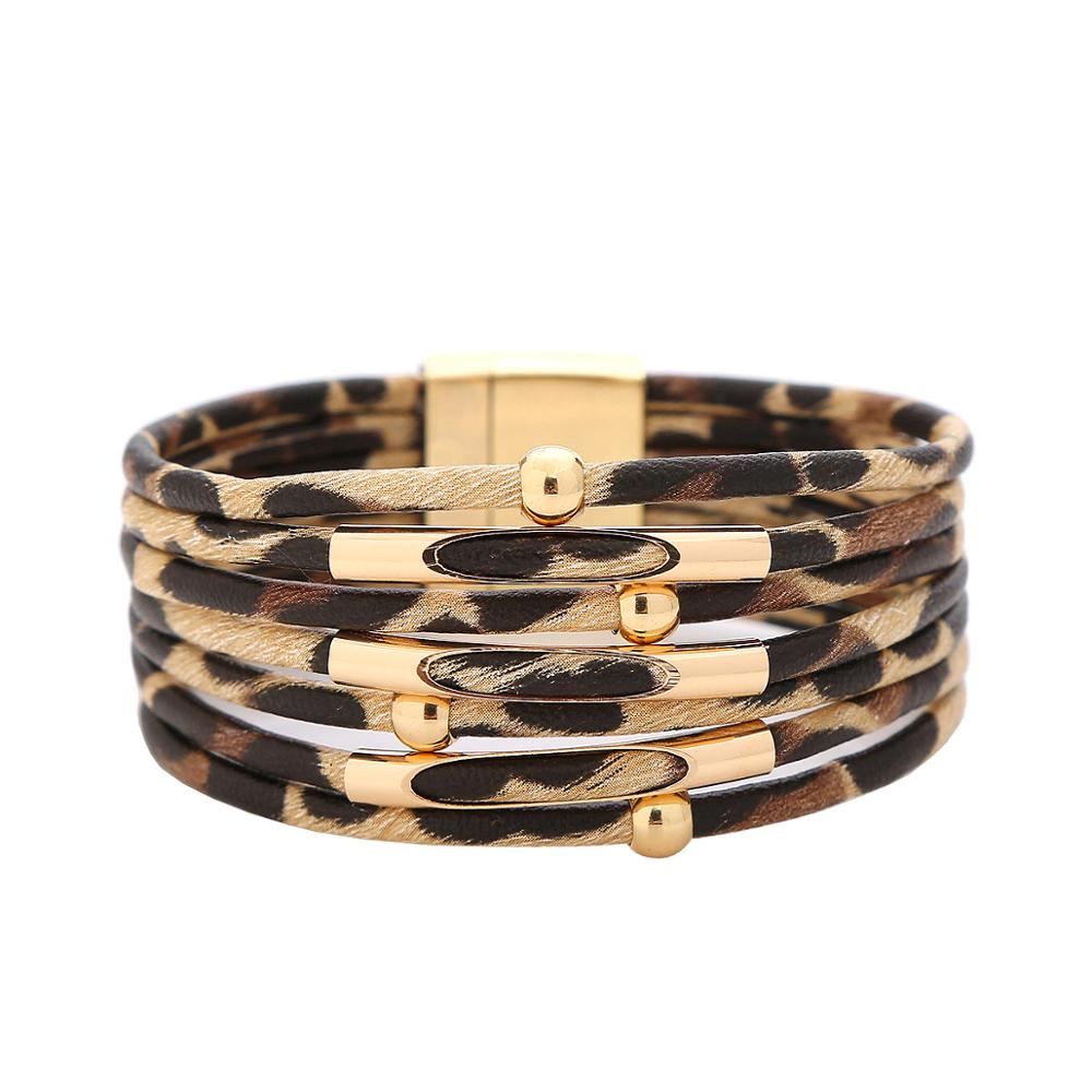 Mode Luipaard Lederen Armbanden & Bangles Animal Print MultiLayer Wide Wrap Magnetische Armband Manchet voor Vrouwen Meisjes: Light brown leopard