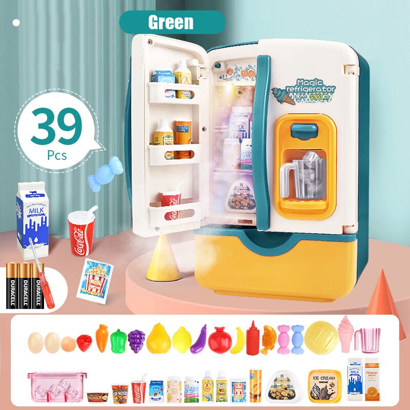 Keuken Speelgoed Voor Kinderen Pretend Play Toys Simulatie Spuiten Dubbele Koelkast Educatief Mini Rollenspel Speelgoed Kids: Green 39PCS