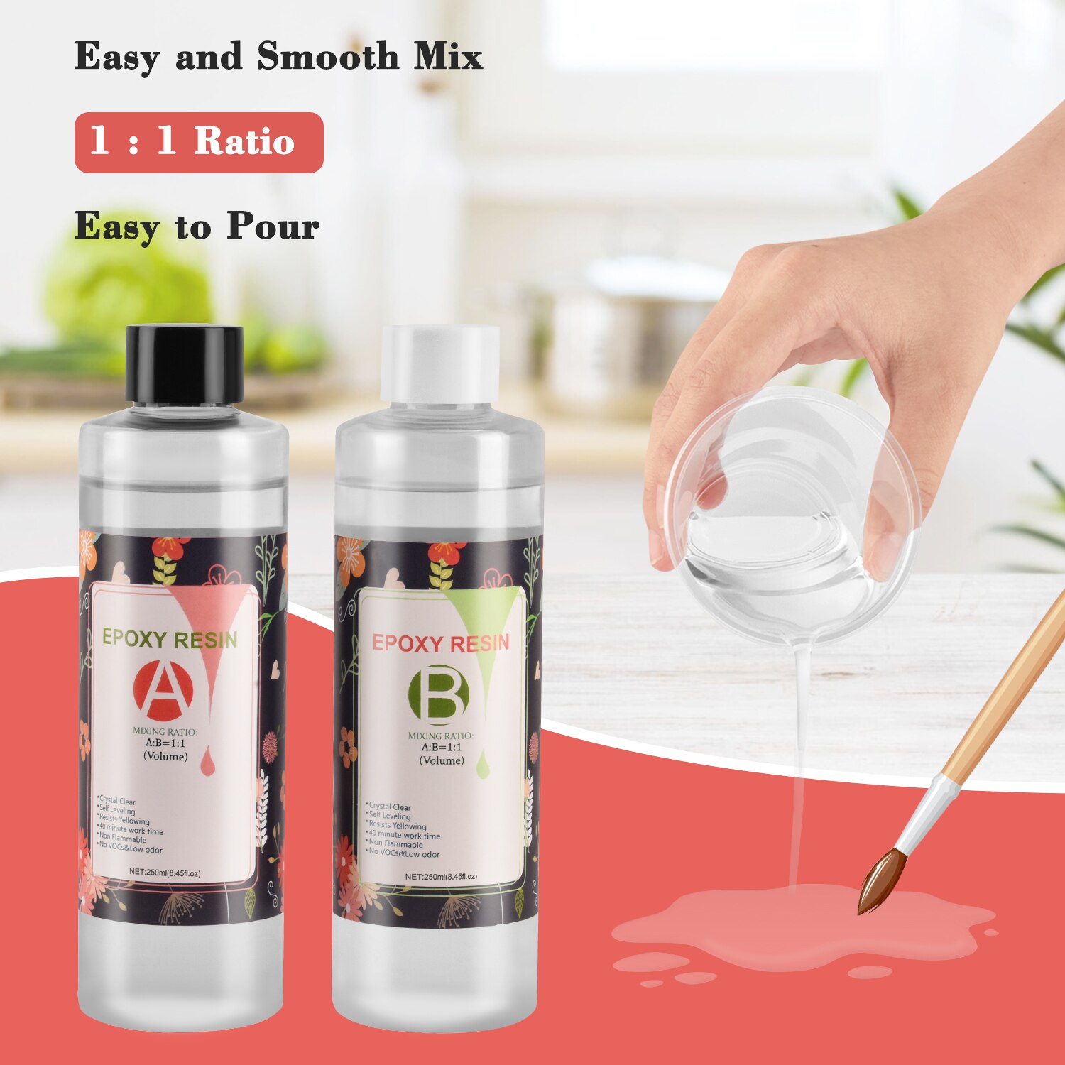 Pegamento de resina epoxi para fabricación de joyas, molde de silicona, arte de resina, alta adhesivo, 204ml/250ml/500ml, 1:1 AB