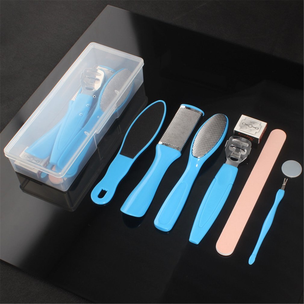Huit en 1 ensemble d'outils de pédicure 430 en acier inoxydable plastique enlever la peau morte enlever les callosités pédicure pied grattoir