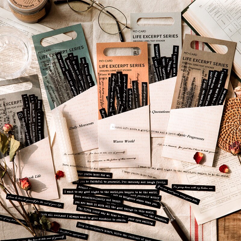 40 st/förpackning remsa engelska klistermärken pack pyssel dekorativt scrapbooking material svart vit text dikter dagbok album hantverksmaterial