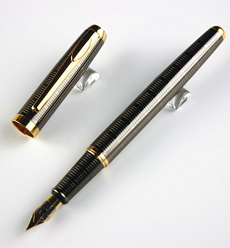 Lote de bolígrafos estilográficos DIKA WEN Sonnet, pluma estilográfica de Metal gris con grabado, plumas de de lujo, papelería, Caneta