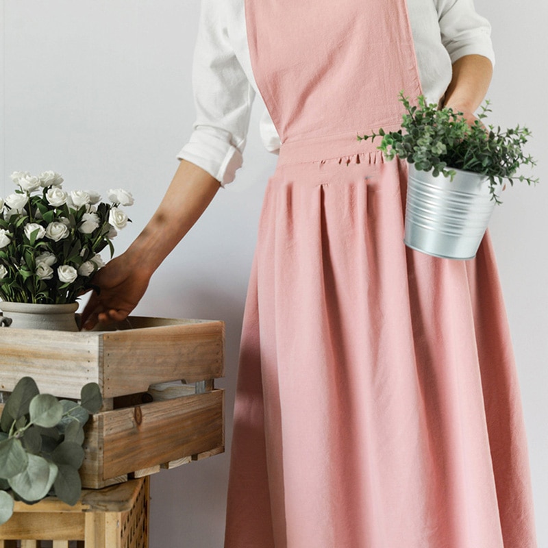 Nordisk simpel blomsterhandler forklæde bomuld linned havearbejde kaffebarer køkken forklæder til kvinde madlavning bagning restaurant vintage forklæde: C