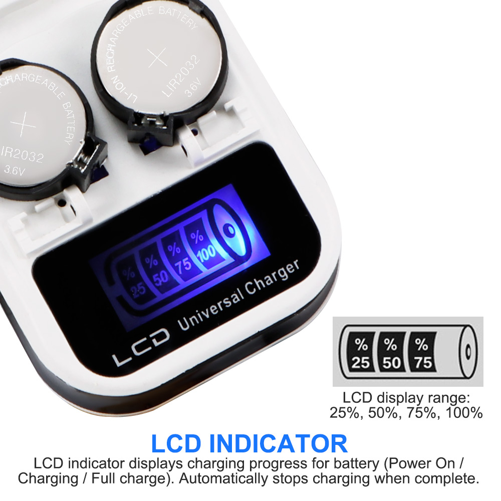 3.6V 2-Slot Knop Battery Charger Twee Slots Opladen Voor LIR2016/LIR2025/LIR2032/ML2016/ ML2025/ML2032 Indicator Intelligente