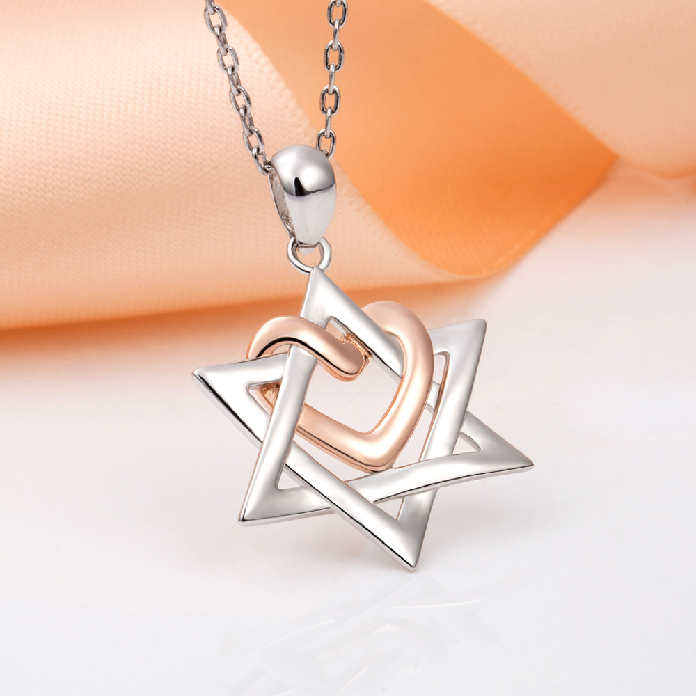 StrollGirl 925 sterling silver Star of David pendant rose gold color heart Necklace for women Jewelry