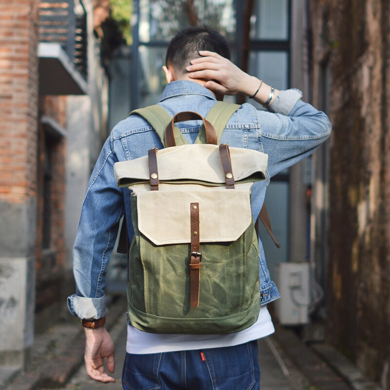 Wax Canvas Backpack Men's Travel Backpack Large Capital Rucksack Waterproof Backpack Women School