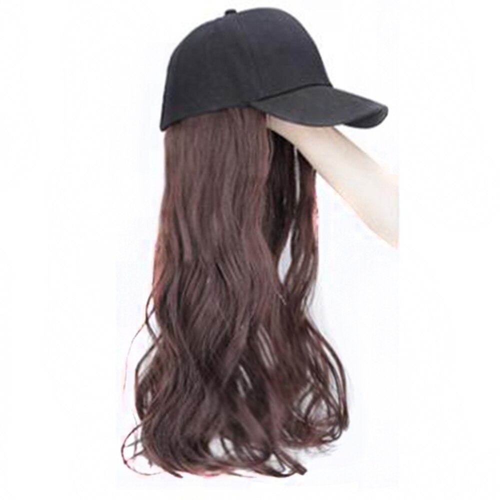 Long Straight Black Hat Baseball Cap with Hair Extension Brown Wig Hairpieces Synthetic Hair Pieces