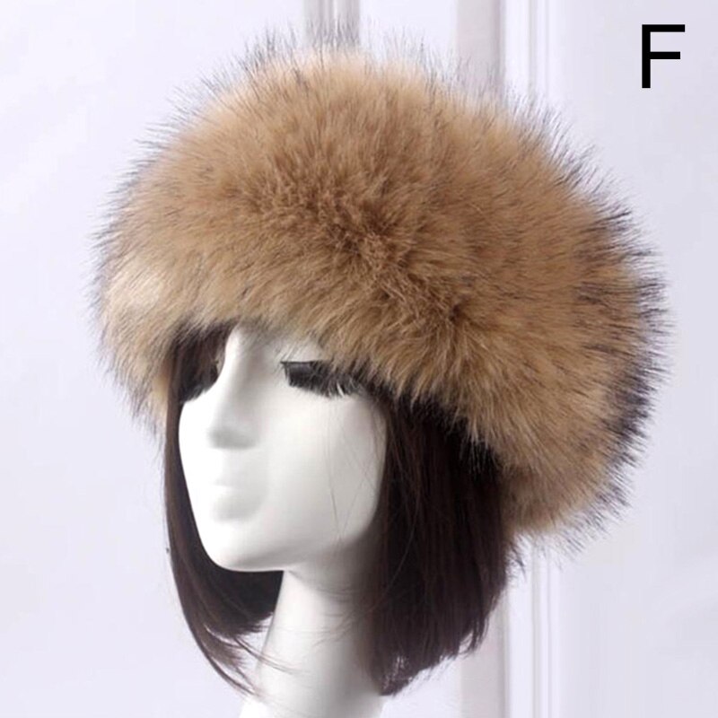 Winter Dikke Harige Haarband Fluffy Russische Faux Fur Vrouwen Meisje Bont Hoofdband Hoed Winter Outdoor Earwarmer Ski Hoeden Hoofddeksels: F