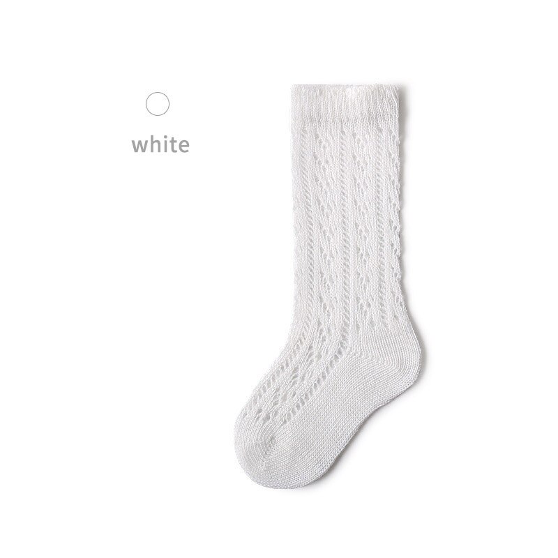 Chaussettes hautes en maille pour bébé fille, couleur unie, ajouré, longues, respirantes, pour enfant en bas âge de 1 à 3 ans: White