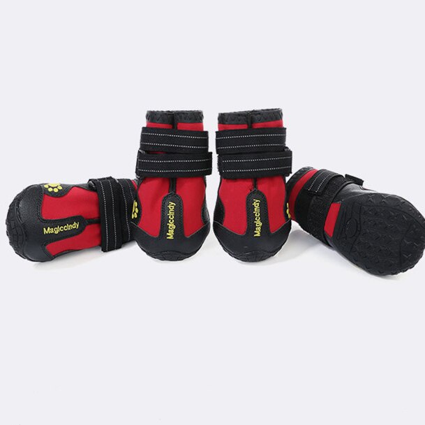 4 stks/partij Hond Schoenen Outdoor Sport Beschermen Waterdichte Reflecterende Anti-slip Grote Huisdier Schoenen Rubber Honden Laarzen Schoeisel Laarsjes: Rood / No-5