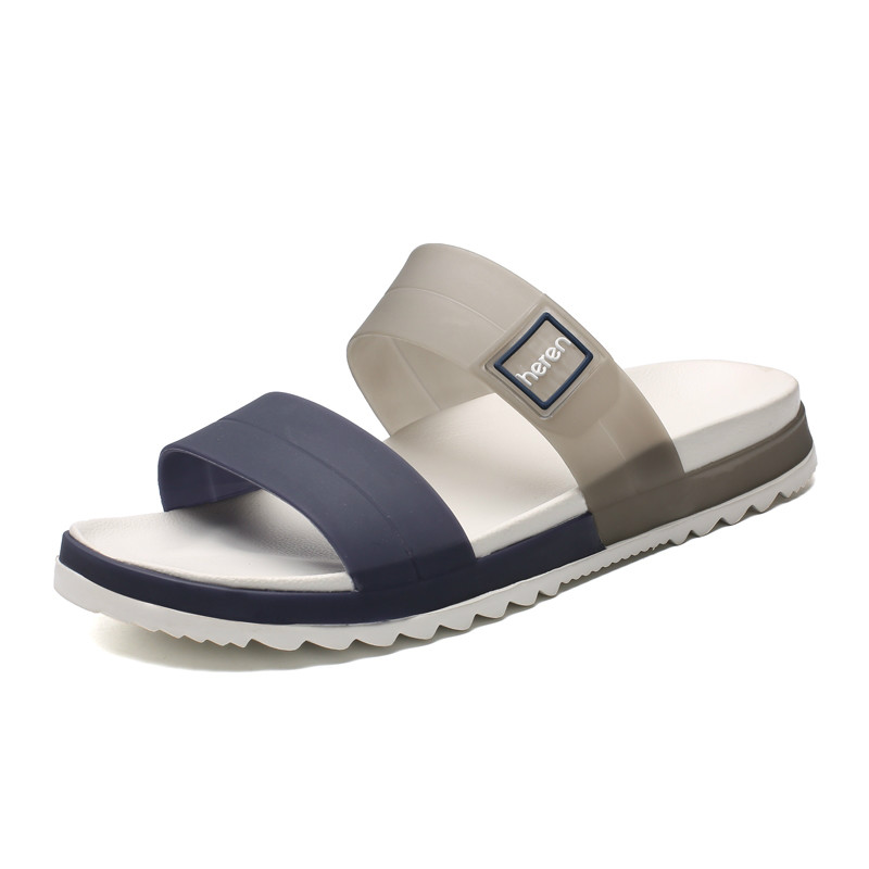 Coslony Sandalen Männer Sommer Hausschuhe gucken Zehe kippen-Flops Männlichen Ich bin Freien Nicht-Unterhose Flache Strand Rutschen Hause Atmungs hausschuhe: dunkel Blau Weiß / 11