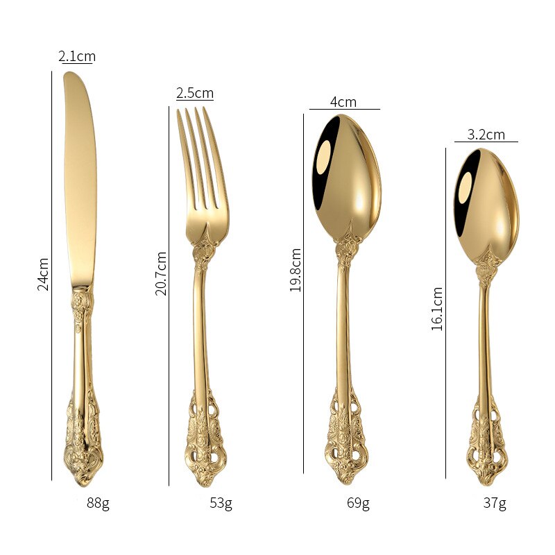 Lingeafey rustfrit stål bestik guld ske og gaffel sæt køkken servise sæt servise royal sølvtøj sæt: Guld