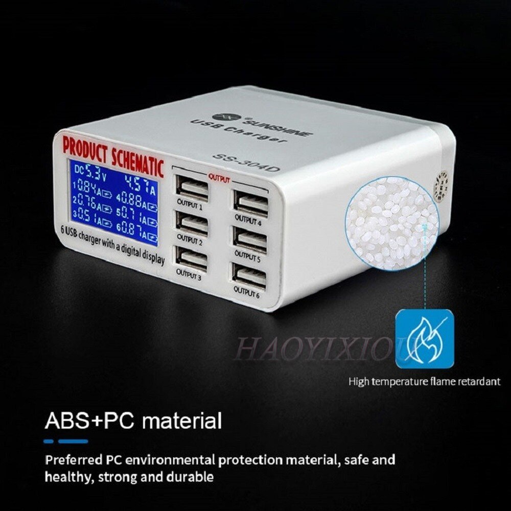 SUNSHINE SS-304D – chargeur intelligent USB 6 ports, prise en charge de la recharge sans fil avec écran LCD pour téléphone portable, outils de réparation