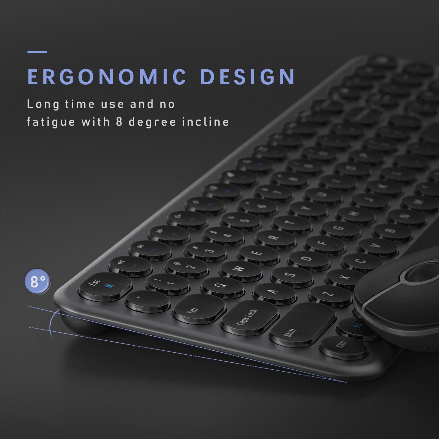 Jelly Comb Wireless Keyboard and Mouse Combo 2.4G Slim Ergonomic Quiet Keyboard and Mouse with Round Keys for Windows Laptop PC