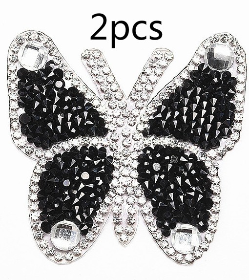 2pcs Iron On Butterfly Rhinestone Patches Thermo Stickers On Clothes Colorful Butterfly Patches can be used in T-shirt: b-2pcs