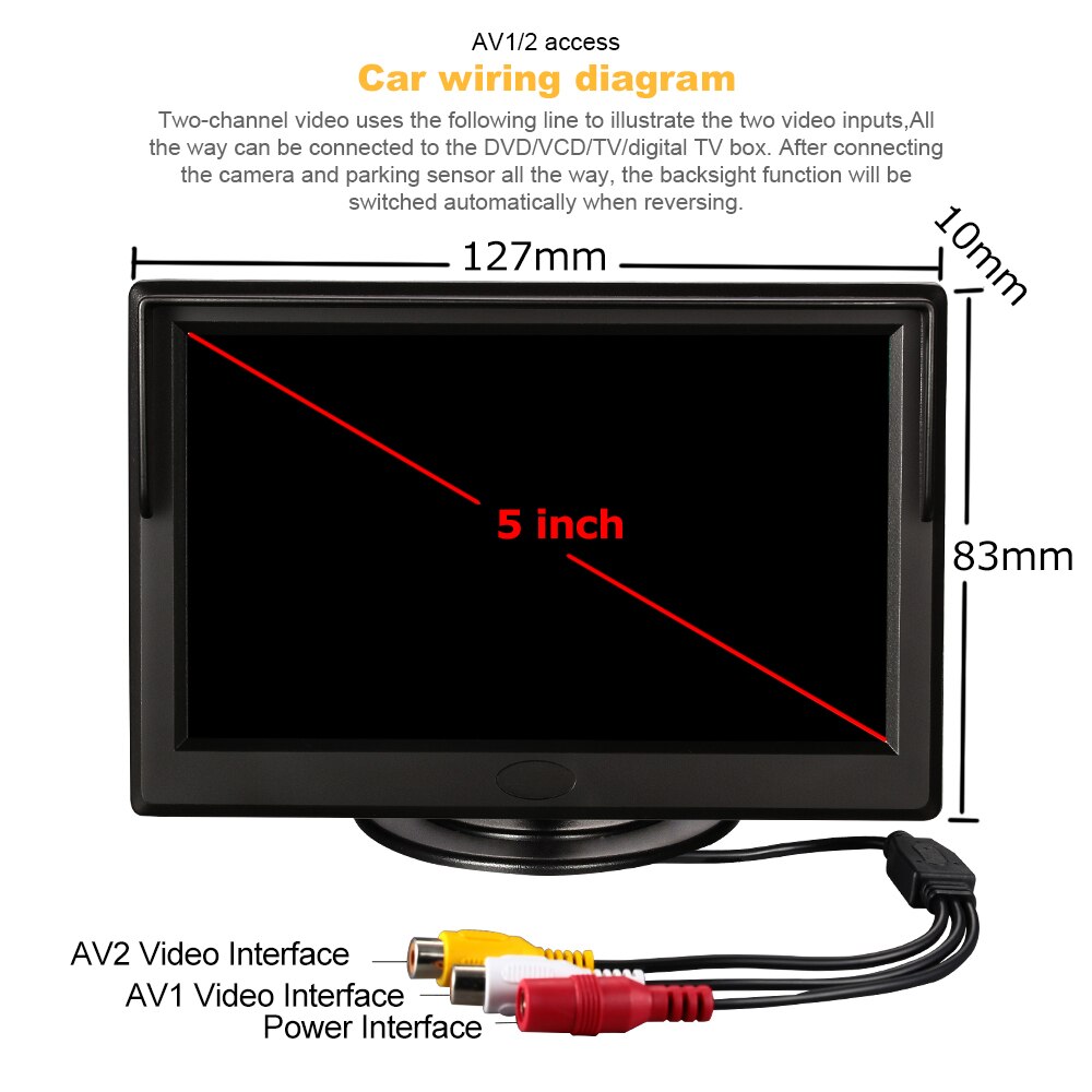 5 zoll Monitor HD Auto Rückfahr LCD TFT Digitalen Bildschirm 2 Weg Video Eingang Rückansicht Anzeige Parkplatz Monitor Für Sicherung Kamera