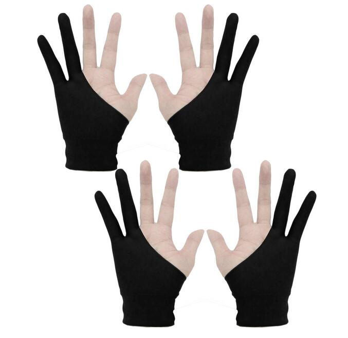 Behogar 4 stk kunstnerhandsker 2- fingre tegne handsker antifouling til grafisk tablet tegning pen display højre venstre størrelse sm: Sort størrelse s