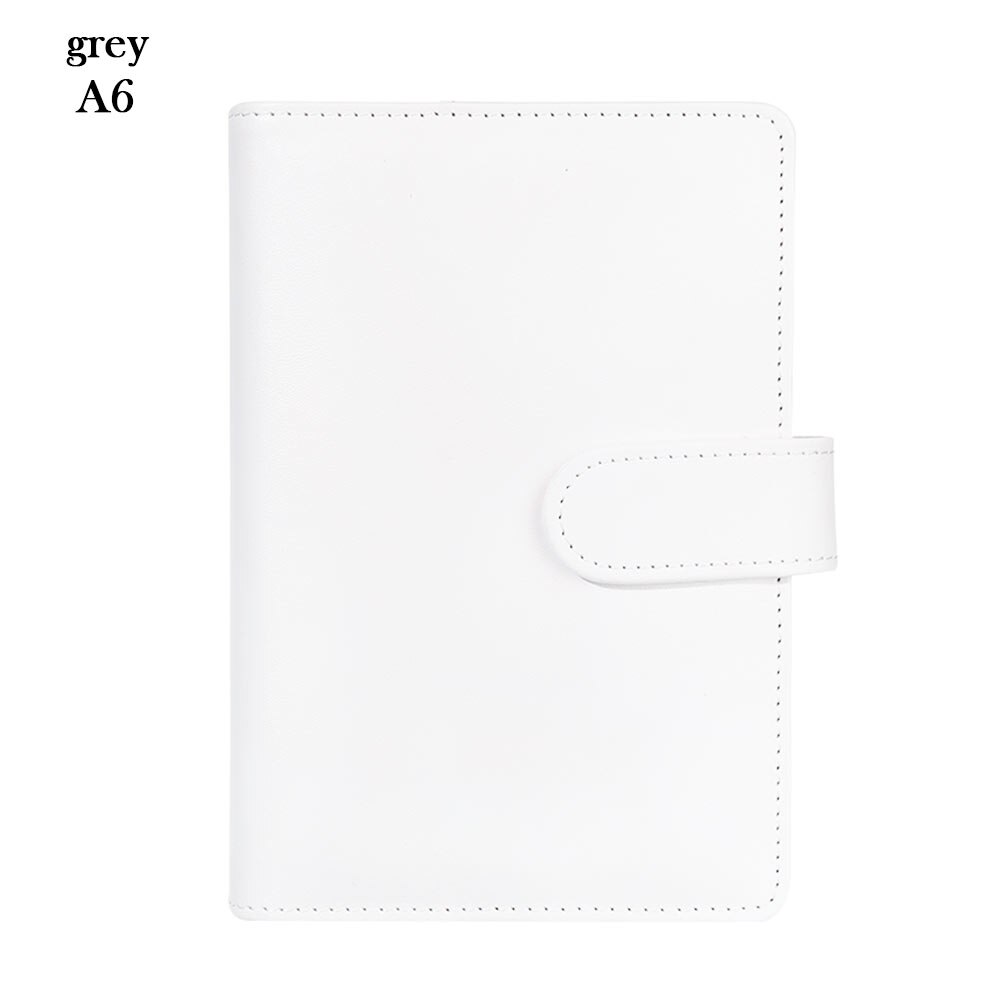 1Pc Vintage Refillable Notebook File Folder Notepad Cover PU Leather Ring Binder Artificial Loose Leaf Binder Office Supplies: A6 white